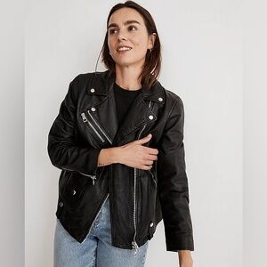 Madewell Washed Leather Oversized Motorcycle Leather Jacket- S